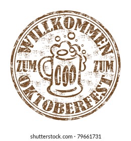 Brown grunge rubber stamp with pint of beer, made especially for the german Oktoberfest festival