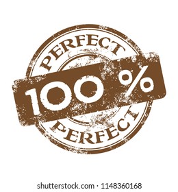 Brown grunge rubber stamp with the text one hundred percent perfect written inside the stamp