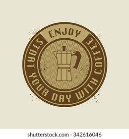 Brown grunge stamp with text Start your day with coffee, vector illustration