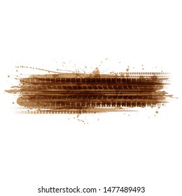 Brown grunge transparent tire tracks isolated on white background
