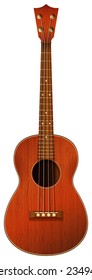 A brown guitar on a white background 