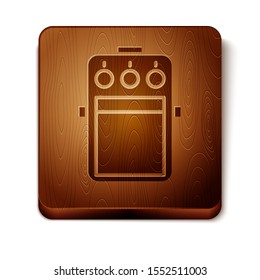 Brown Guitar pedal icon isolated on white background. Musical equipment. Wooden square button. Vector Illustration