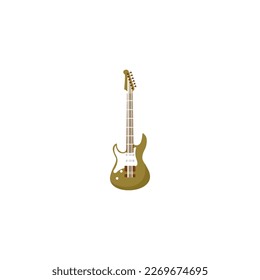 A brown guitar with a white background and the word guitar on it.