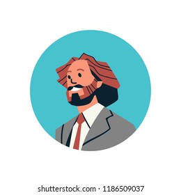 brown hair businessman avatar man face profile icon concept online support service male cartoon character portrait isolated flat vector illustration