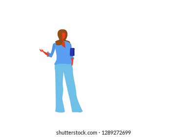 brown hair businesswoman holding handbag pointing hand something female office worker business woman standing pose full length character flat horizontal isolated