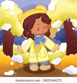 brown hair cute girl with winter outfit and blue syal