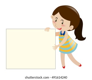 Brown hair girl holding blank sign illustration