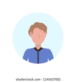 brown hair man avatar isolated faceless male cartoon character portrait flat vector illustration
