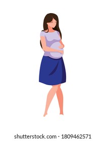 brown hair pregnant woman cartoon design, Belly pregnancy maternity and mother theme Vector illustration