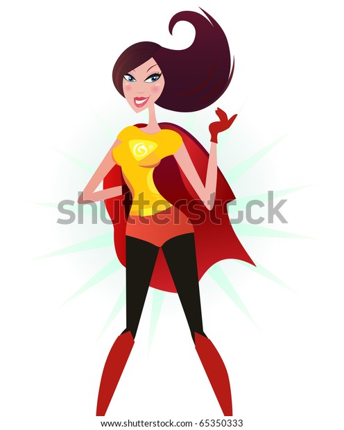 Brown Hair Super Woman Red Costume Image Vectorielle De Stock Libre De Droits