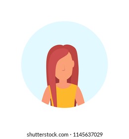 brown hair woman avatar isolated faceless female cartoon character portrait flat vector illustration
