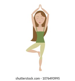 Brown hair woman doing yoga pose cartoon vector illustration