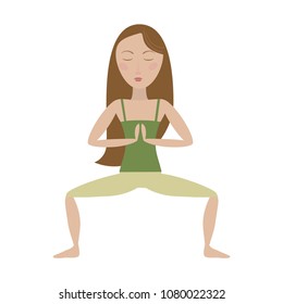 Brown hair woman doing yoga pose cartoon vector illustration