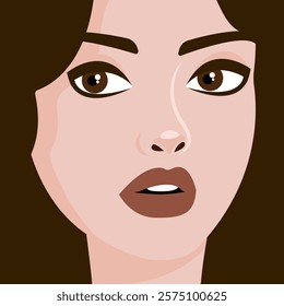 brown hair woman face illustration vector, retro style