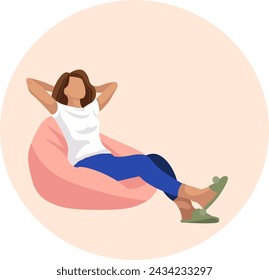 Brown hair woman resting in a bean bag chair