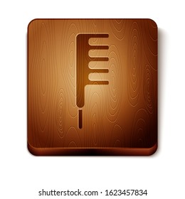 Brown Hairbrush icon isolated on white background. Comb hair sign. Barber symbol. Wooden square button. Vector Illustration