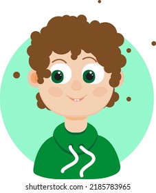 Niño de cabello marrón, ilustración, vector sobre fondo blanco.