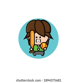 Brown haired boy playing baseball illustration design