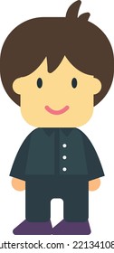 Brown Haired Boy Standing Straight Illustration In Minimal Style Isolated On Background