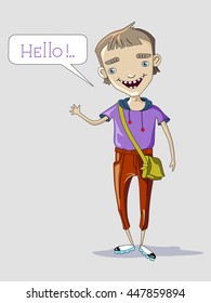  Brown haired young man who says Hello