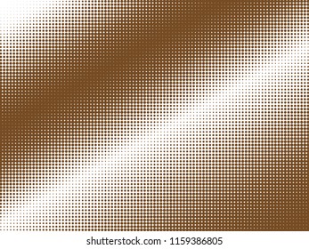 Brown halftone dots. White and brown geometric gradient for pop art designs. Geometric vintage monochrome fade wallpaper. Pop art print. Dotted geometric retro pattern. Comic halftone background.