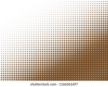 Brown halftone dots. White and brown geometric gradient for pop art designs. Geometric vintage monochrome fade wallpaper. Pop art print. Dotted geometric retro pattern. Comic halftone background.