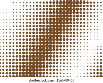 Brown halftone dots. White and brown geometric gradient for pop art designs. Geometric vintage monochrome fade wallpaper. Pop art print. Dotted geometric retro pattern. Comic halftone background.