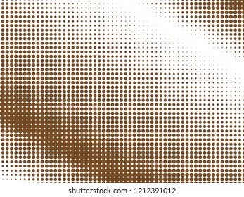 Brown halftone dots. White and brown geometric gradient for pop art designs. Geometric vintage monochrome fade wallpaper. Pop art print. Dotted geometric retro pattern. Comic halftone background.