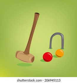 a brown hammer and a pair of balls for crockett