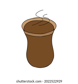 Brown hand drawing vector illustration of a turkish glass of hot tea isolated on a white background