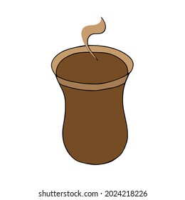 Dibujo manual marrón ilustración vectorial de un vaso turco de té caliente aislado en un fondo blanco