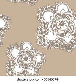 Brown hand drawn flower, seamless pattern