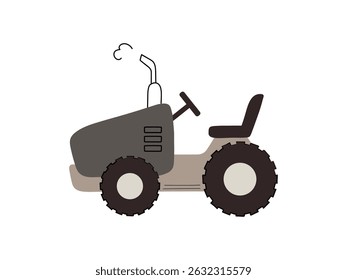 Brown hand drawn tractor isolated on white, tractor in flat style for kids. Vector illustration