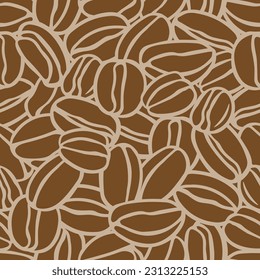 A Brown hand drawn vector illustration of group of coffee beans. Seamless pattern