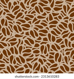 A Brown hand drawn vector illustration of group of coffee beans. Seamless pattern