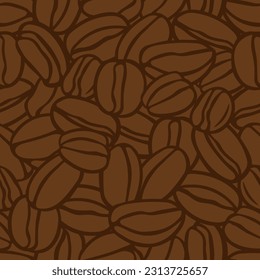 Una ilustración vectorial hecha a mano por Brown de un grupo de granos de café. Patrón transparente