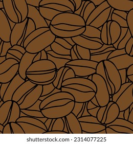 A Brown hand drawn vector illustration of group of coffee beans. Seamless pattern