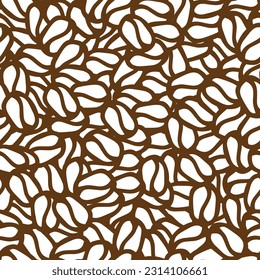 A Brown hand drawn vector illustration of group of coffee beans. Seamless pattern