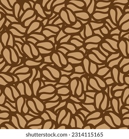 A Brown hand drawn vector illustration of group of coffee beans. Seamless pattern
