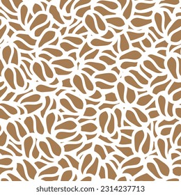 A Brown hand drawn vector illustration of group of coffee beans. Seamless pattern