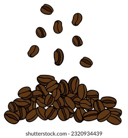 Brown hand drawn vector illustration of group of coffee beans