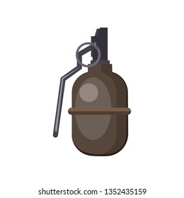 Brown hand grenade illustration. Danger, explosion, bomb. Weapon concept. Vector illustration can be used for topics like army, war, defense