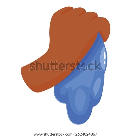 Brown hand squeezing blue slime, providing sensory and tactile stimulation, ideal for children's activities