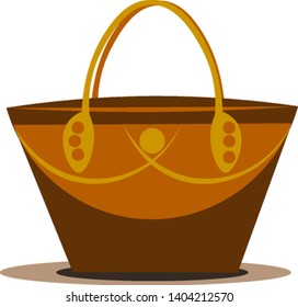 A brown handbag with yellow and orange accents, vector, color drawing or illustration. 