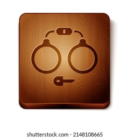 Icono de las esposas marrones aisladas en fondo blanco. Botón cuadrado de madera. Vector