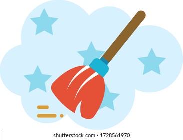 Brown Handle Broom Vector Flat Icon, House Cleaning Bristle Service Logo Concept, Housekeeping Equipment on Bubble background