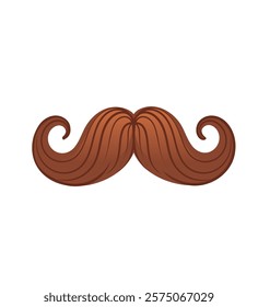 Brown handlebar mustache with elegant curled ends. Suitable for vintage, barbershop, or playful illustrations. Vector illustration isolated on white background