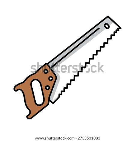 Brown handled serrated handsaw with metal blade on white background for carpentry and diy projects