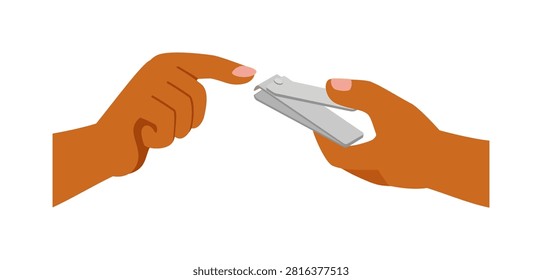 Brown Hands Clipping Finger Nails with a Metal Nail Clipper Personal Hygiene Routine Illustration