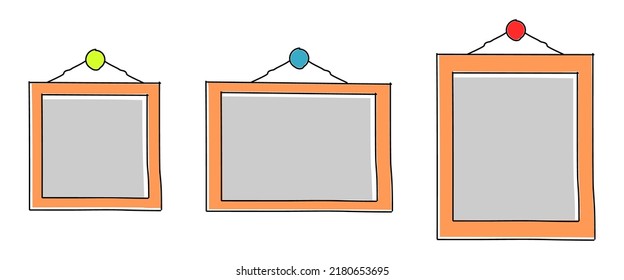 brown hanging picture frame on a white background, wood frame illustration	